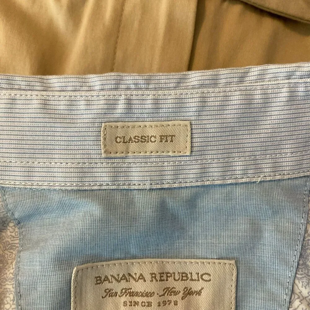 Banana Republic Shirt Mens Sz L Classic Fit Blue Stripe Button Short Sleeve‎